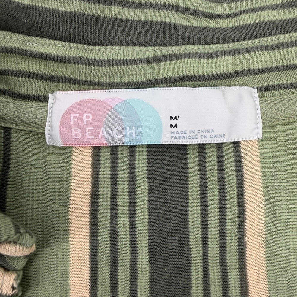 FREE PEOPLE BEACH Breaker Medium Top Green Striped V-Neck High Low Boho Vacation - Picture 4 of 16